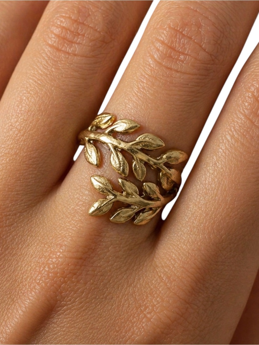 Vintage Golden Brass Fern Leaf Ring Size 5.75